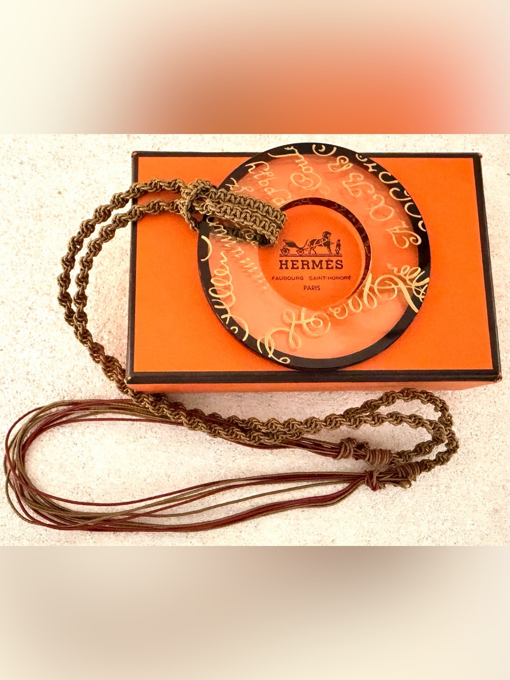 HERMÈS Fidelio Lacquered Buffalo Horn Oversized Pendant Necklace + Box
